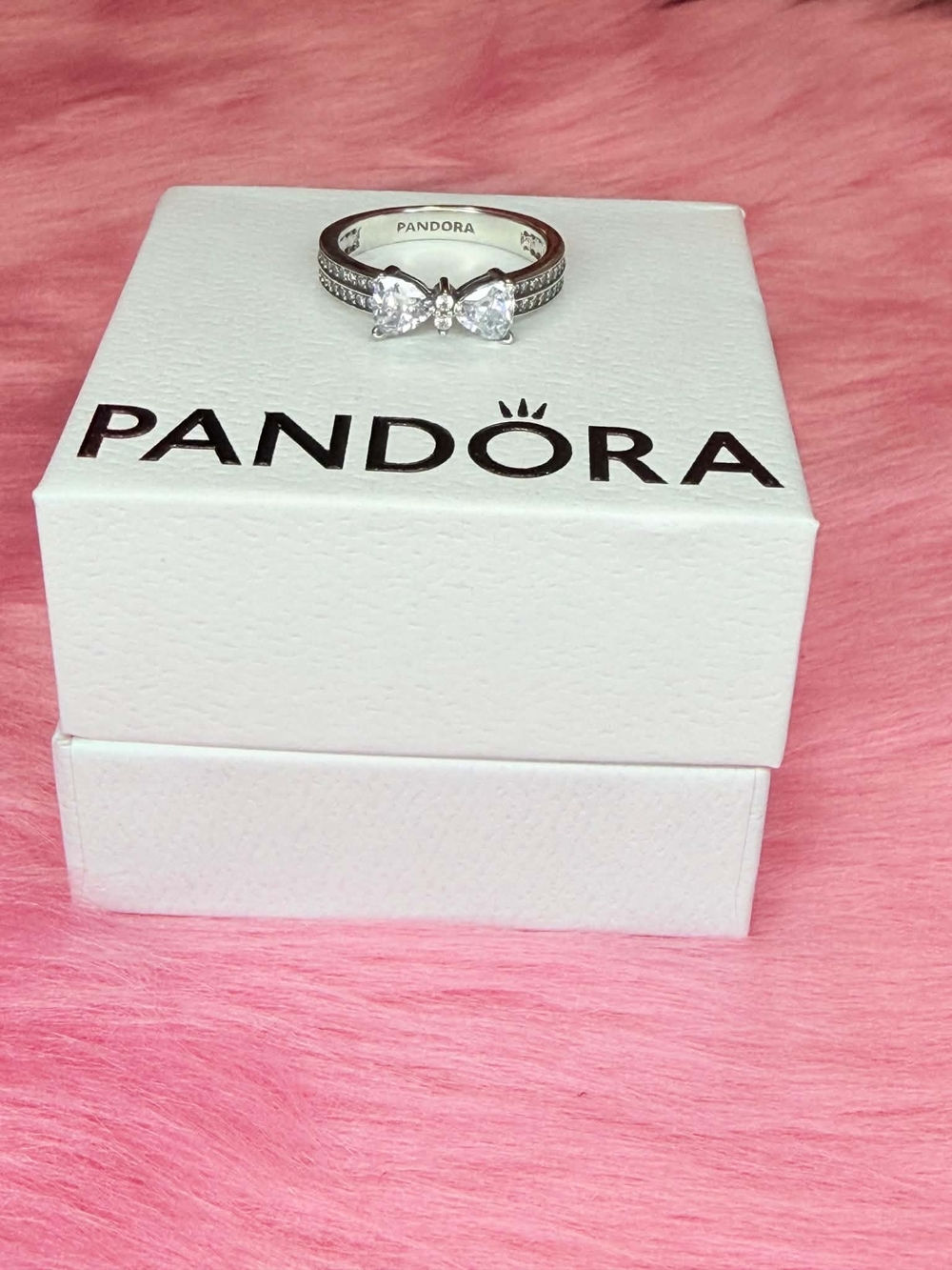 Pandora Silver Bow Ring with Clear CZ Accents